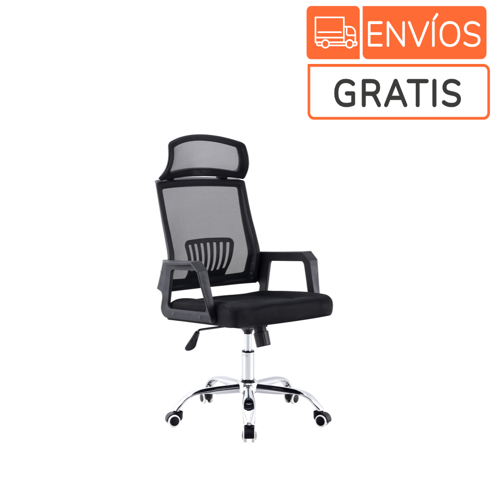 Silla Oficina X-57B, Negro, Con Cómodo Espaldar Y Rodachines